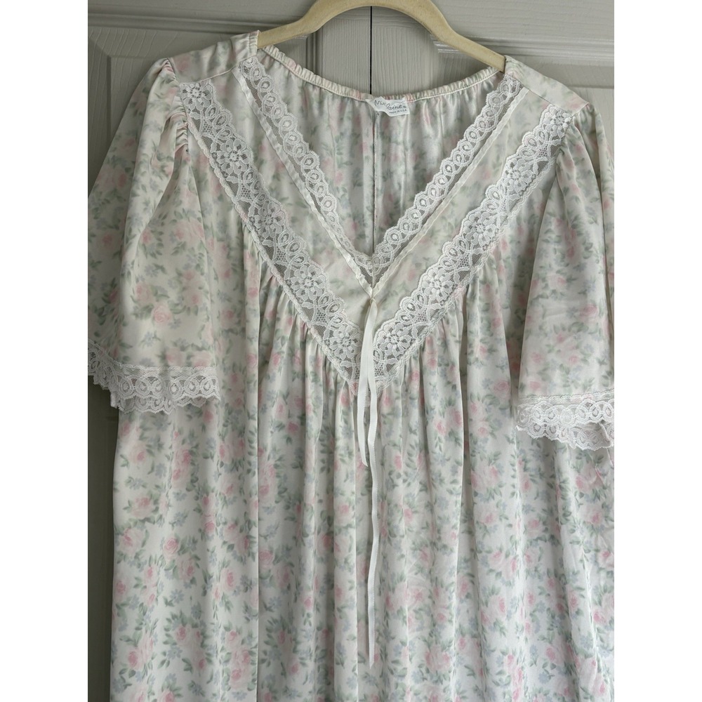 Vintage Miss‎ Elaine Floral Short Sleeve Night Gown Sleep Dress Size Large ILGWU - Picture 3 of 10
